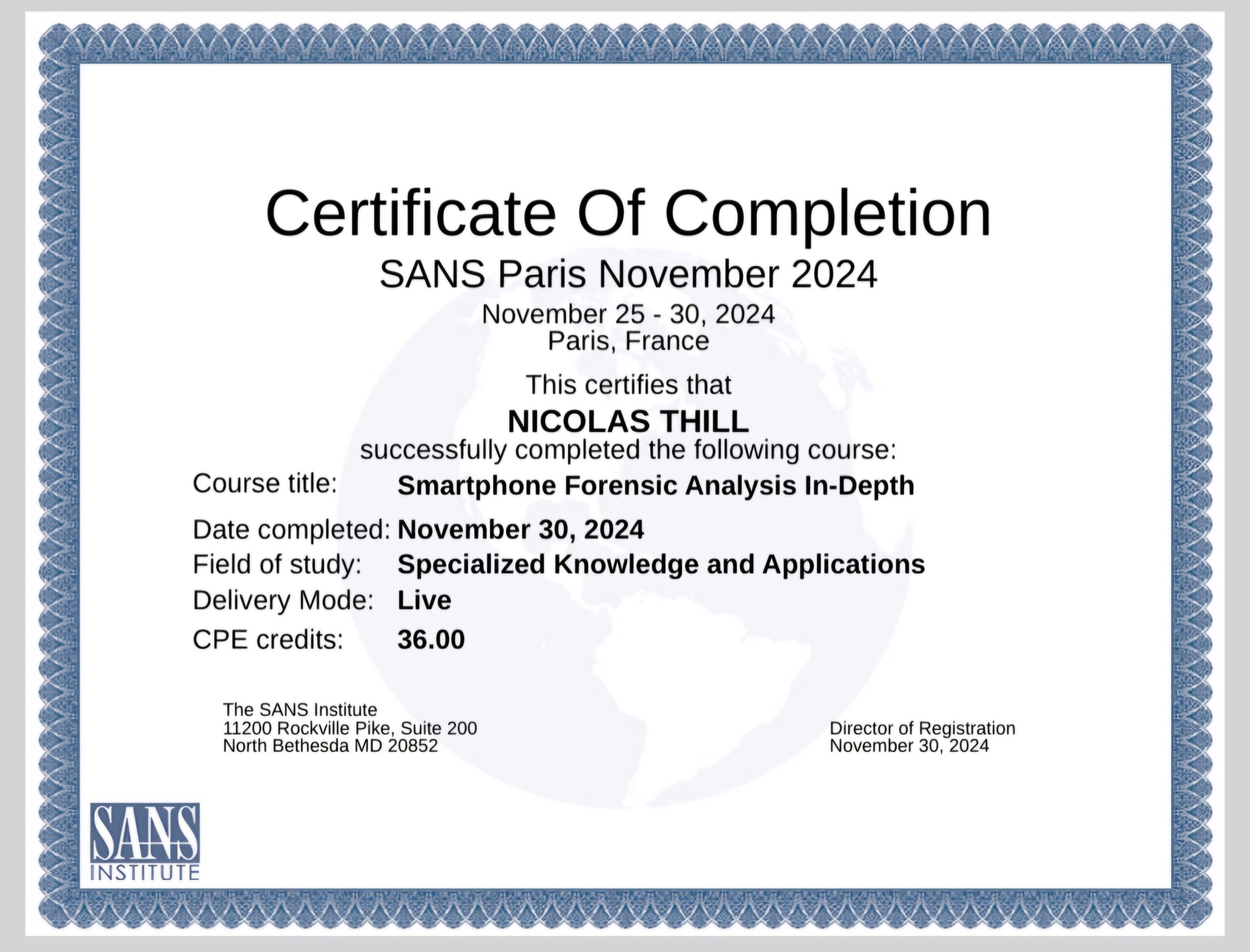 SANS FOR585 – GIAC certified